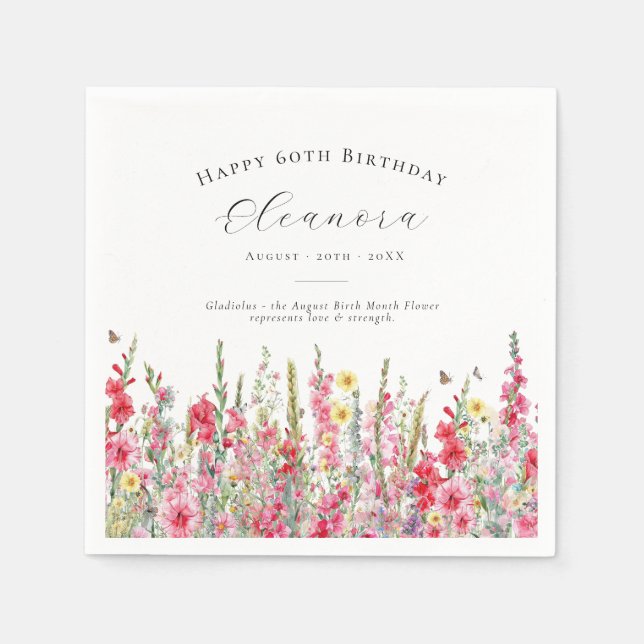 60th Birthday August Birth Flower Custom Napkin (Front)