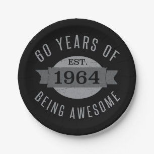 60th Birthday Awesome 1964 Paper Plate