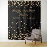 60Th Birthday Backdrop, Black And Gold Photobooth Tapestry<br><div class="desc">This photo booth backdrop is great for any birthday celebration. A black backdrop with gold confetti and elegant text. Customise by adding your own details. Matching items are available.</div>