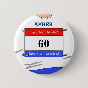60th Birthday Badge for a Runner (White Top)
