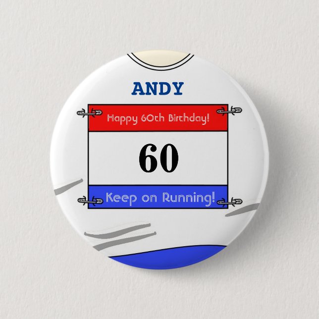 60th Birthday Badge for a Runner (White Top) (Front)
