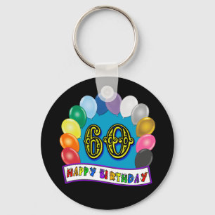 60th Birthday Balloons Happy Birthday Keychain