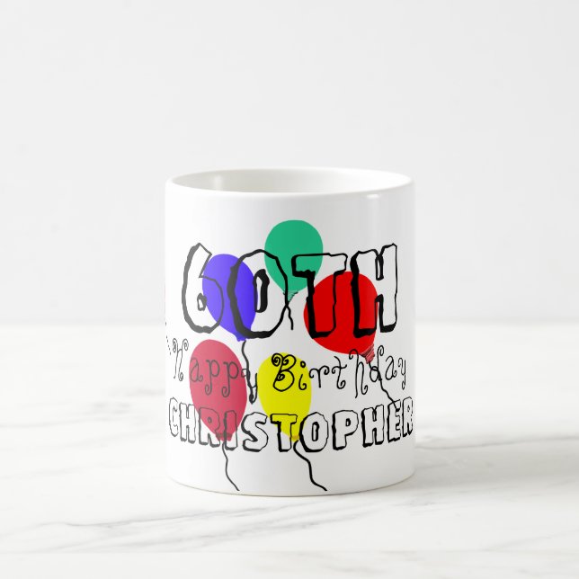 60th Birthday Balloons Personalised Name Mugs (Center)
