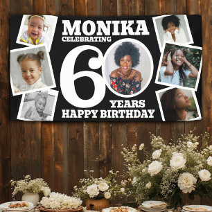 60th Birthday Banner Custom Photo black white