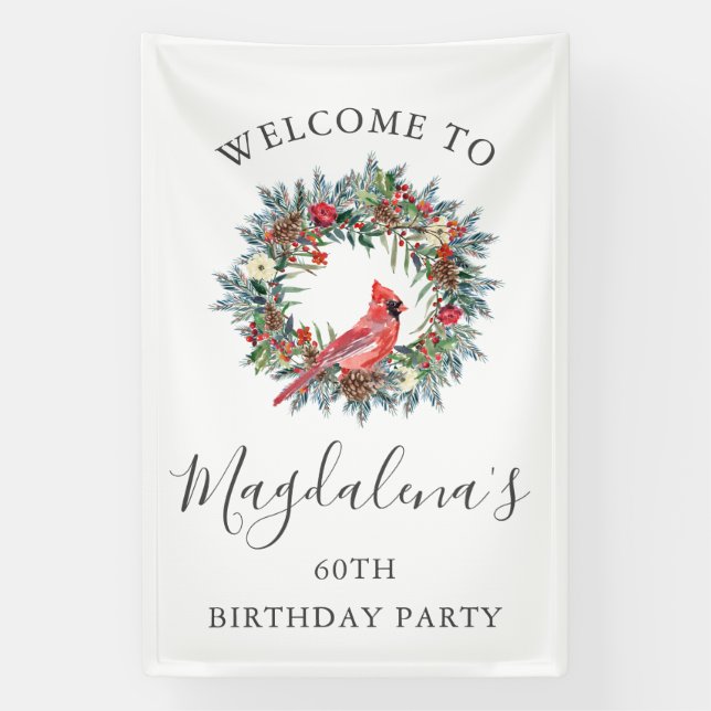 60th Birthday Banner Red Cardinal Custom Welcome (Vertical)