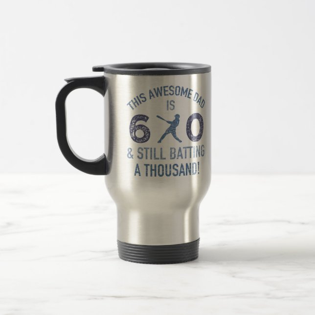 60th Birthday Baseball Dad Travel Mug (Left)