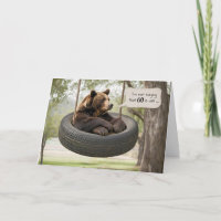 60th Birthday Bear Sitting In a Tire Swing