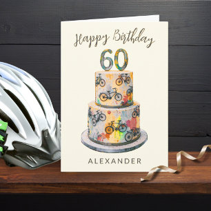 60th Birthday Bicycles Cake Colourful Personalised Card