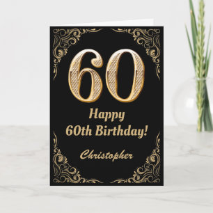 60th Birthday Black and Gold Glitter Frame Card