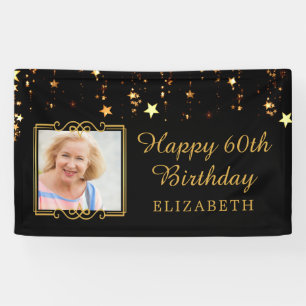 60th Birthday Black and Gold Stars Personalised Banner