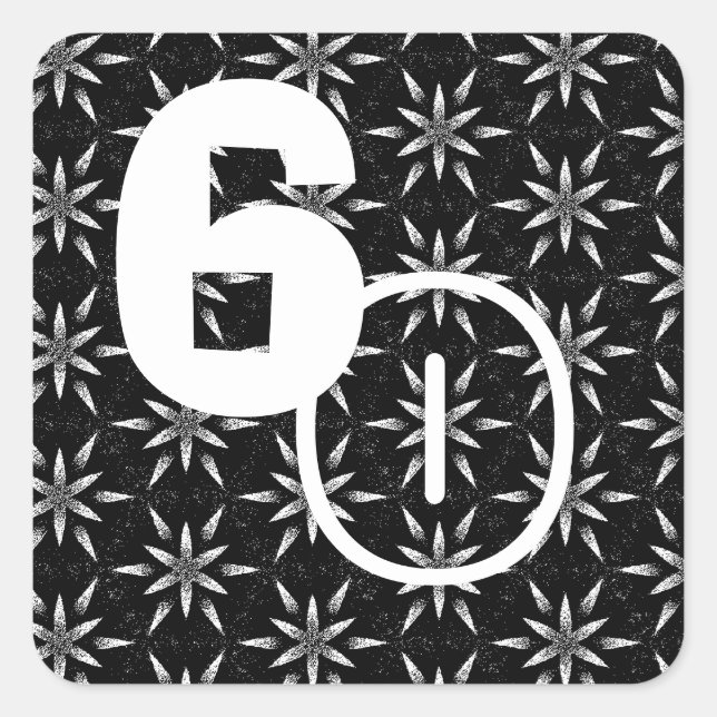 60th Birthday Black and White Fireworks Square Sticker (Front)