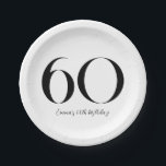 60th Birthday Black and White Paper Plate<br><div class="desc">Customisable black and white 60th birthday paper plates. Celebrate your sixties! Make these paper plates yours!</div>