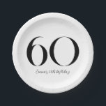 60th Birthday Black and White Paper Plate<br><div class="desc">Customisable black and white 60th birthday paper plates. Celebrate your sixties! Make these paper plates yours!</div>