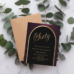 60th birthday black burgundy gold arch invitation<br><div class="desc">An elegant 60th birthday invitation.  A black and burgundy background with a golden arch on the front. 

1 sheet = 1 invitation printed edge to edge.</div>