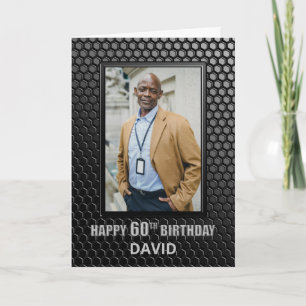 60th Birthday Black Geometric Pattern Custom Photo Card