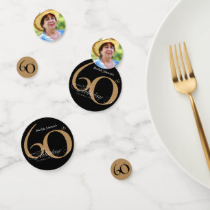 60th Birthday Black Gold Elegant Calligraphy Confetti