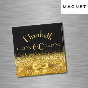 60th birthday black gold elegant monogram magnet