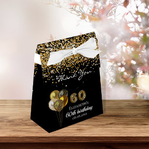 60th birthday black gold glitter leopard thank you favour box