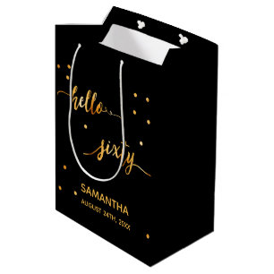 60th birthday black gold hello 60 medium gift bag