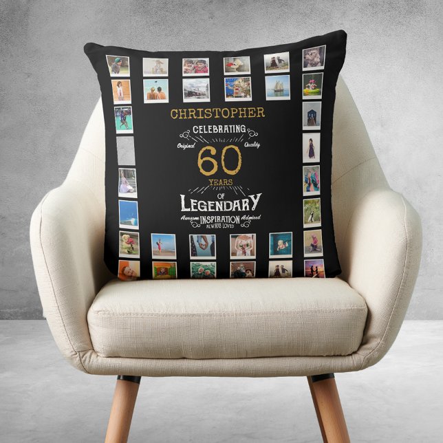 60th Birthday Black Gold  Legendary Photo Cushion (60th Birthday Black Gold Legendary Photo Throw Pillow
)