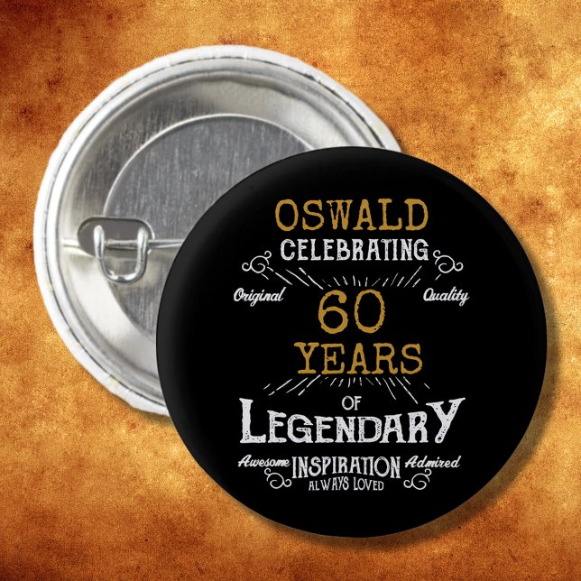 60th Birthday Black Gold  Legendary Retro 3 Cm Round Badge (60th Birthday Black Gold Legendary Retro Button
)