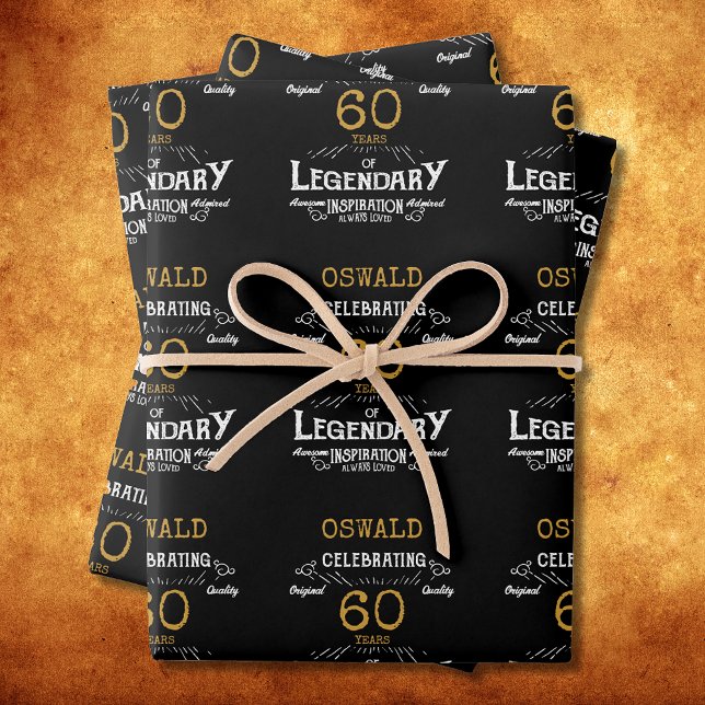 60th Birthday Black Gold  Legendary Retro Wrapping Paper Sheet (60th Birthday Black Gold Legendary Retro Wrapping Paper Sheets)