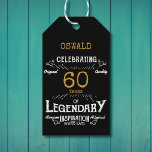 60th Birthday Black Gold  Legendary Vintage Gift Tags<br><div class="desc">A personalised elegant 60th birthday vintage gift label that is easy to customise for that special birthday party occasion.</div>