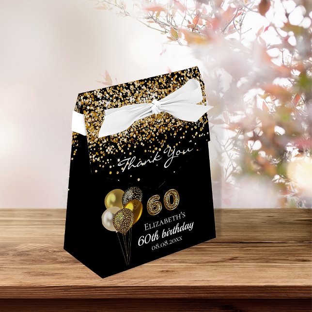60th birthday black gold leopard print balloons favour box (Creator Uploaded)