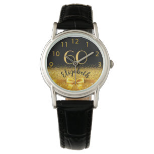 60th birthday black gold name classic elegance bow watch