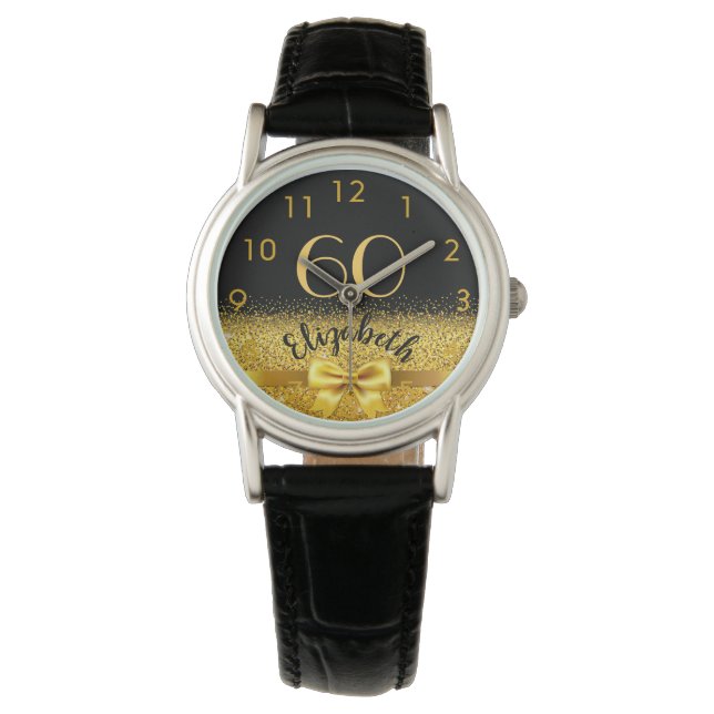 60th birthday black gold name classic elegance bow watch (Front)