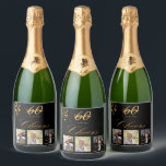 60th birthday black gold photo cheers script sparkling wine label<br><div class="desc">A bottle label for a glamourous 60th birthday party. Personalise and add 3 of your own photos, a name, age 60 and a date. Date of birth or the date of the party. Golden coloured letters. The word: Cheers, in faux gold written with a trendy hand lettered style script. Elegant,...</div>