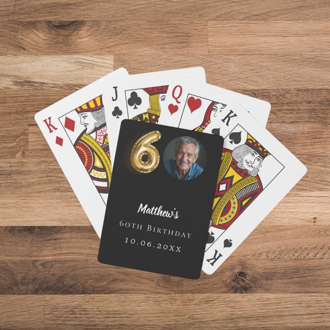 60th birthday black gold photo playing cards (Creator Uploaded)