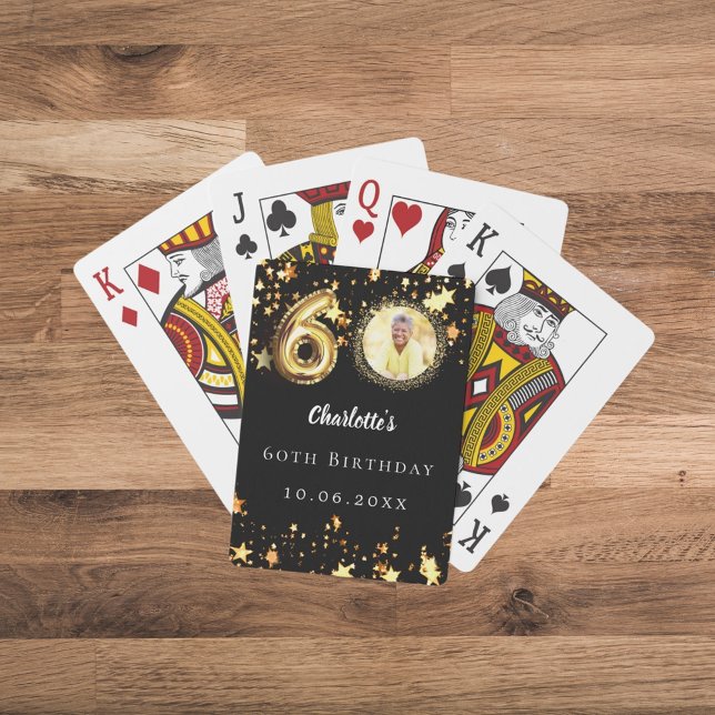 60th birthday black gold stars photo playing cards (Creator Uploaded)