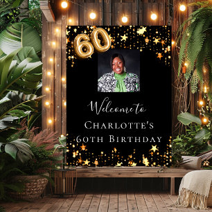 60th birthday black gold stars photo welcome poster