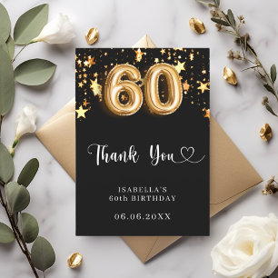 60th birthday black gold stars thank you card