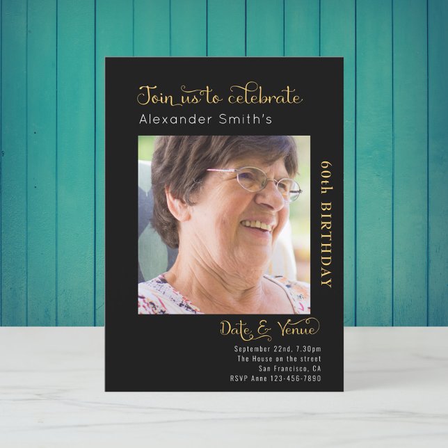 60th Birthday Black Invitation (Creator Uploaded)