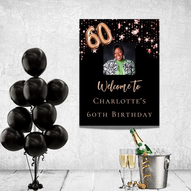 60th Birthday black rose gold photo star welcome   Poster (Creator Uploaded)