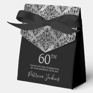60th Birthday Black Silver Damask Thank You  Favour Box