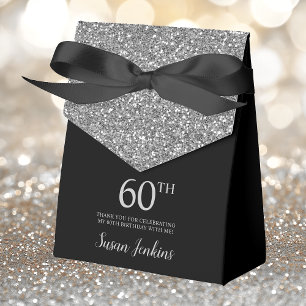 60th Birthday Black Silver Glitter Thank You Favour Box