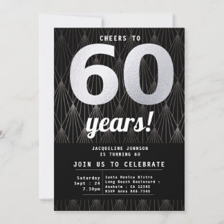 60th Birthday Black Silver Party Invitation