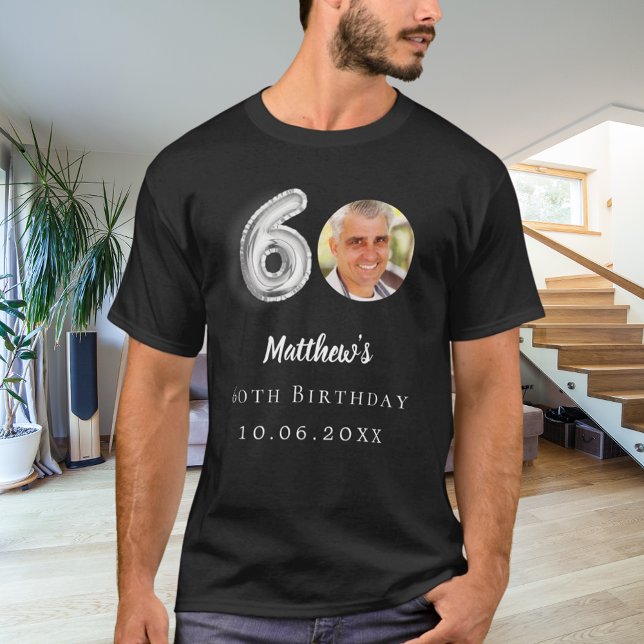 60th birthday black silver photo T-Shirt (Creator Uploaded)