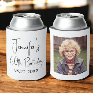 60th Birthday Black White Instagram Photo Can Cooler