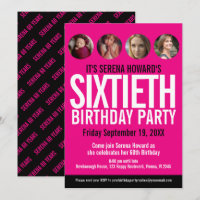 60th Birthday black white pink photo circles