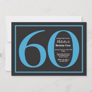 60th Birthday Blue and Black Chalkboard Invitation