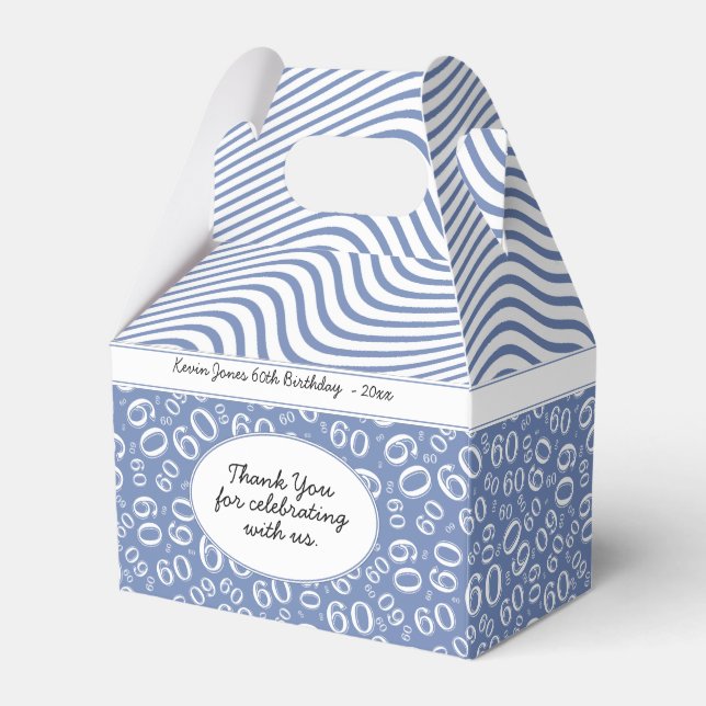 60th Birthday Blue and White Number Pattern Favour Box (Front Side)