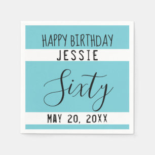 60th Birthday Blue Black White Paper Napkins