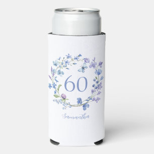 60th Birthday Blue Floral Name Cooler