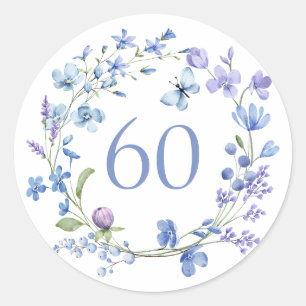 60th Birthday Blue Floral Watercolor  Classic Round Sticker