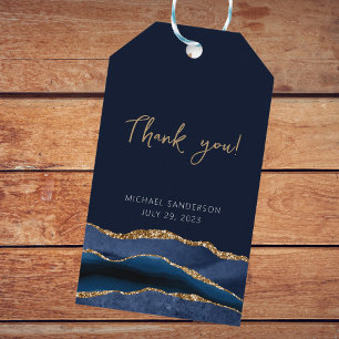 60th Birthday Blue Gold Agate Thank You Gift Tags