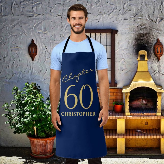 60th Birthday Blue Gold Apron (Creator Uploaded)